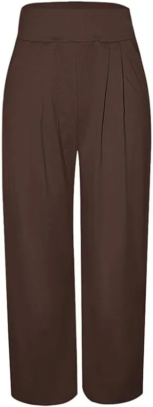 SGASY Womens Palazzo Long Pants High Waist Wide Leg Stretchy Loose Fit Casual Trousers Holiday Flowy Pants with Pocket