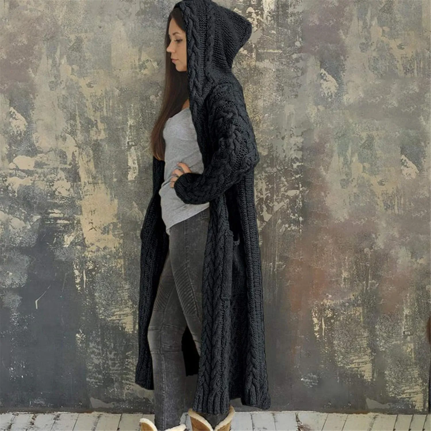 SHAOBGE Sweater Formal Coat Solid Solid Sweater Winter Long Knitted Pocket Loose Women Light Sweaters for Women Open