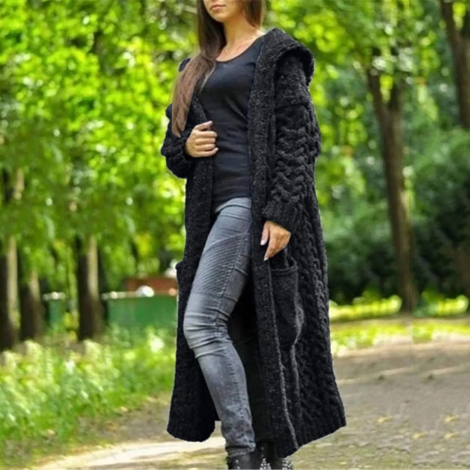 SHAOBGE Sweater Formal Coat Solid Solid Sweater Winter Long Knitted Pocket Loose Women Light Sweaters for Women Open