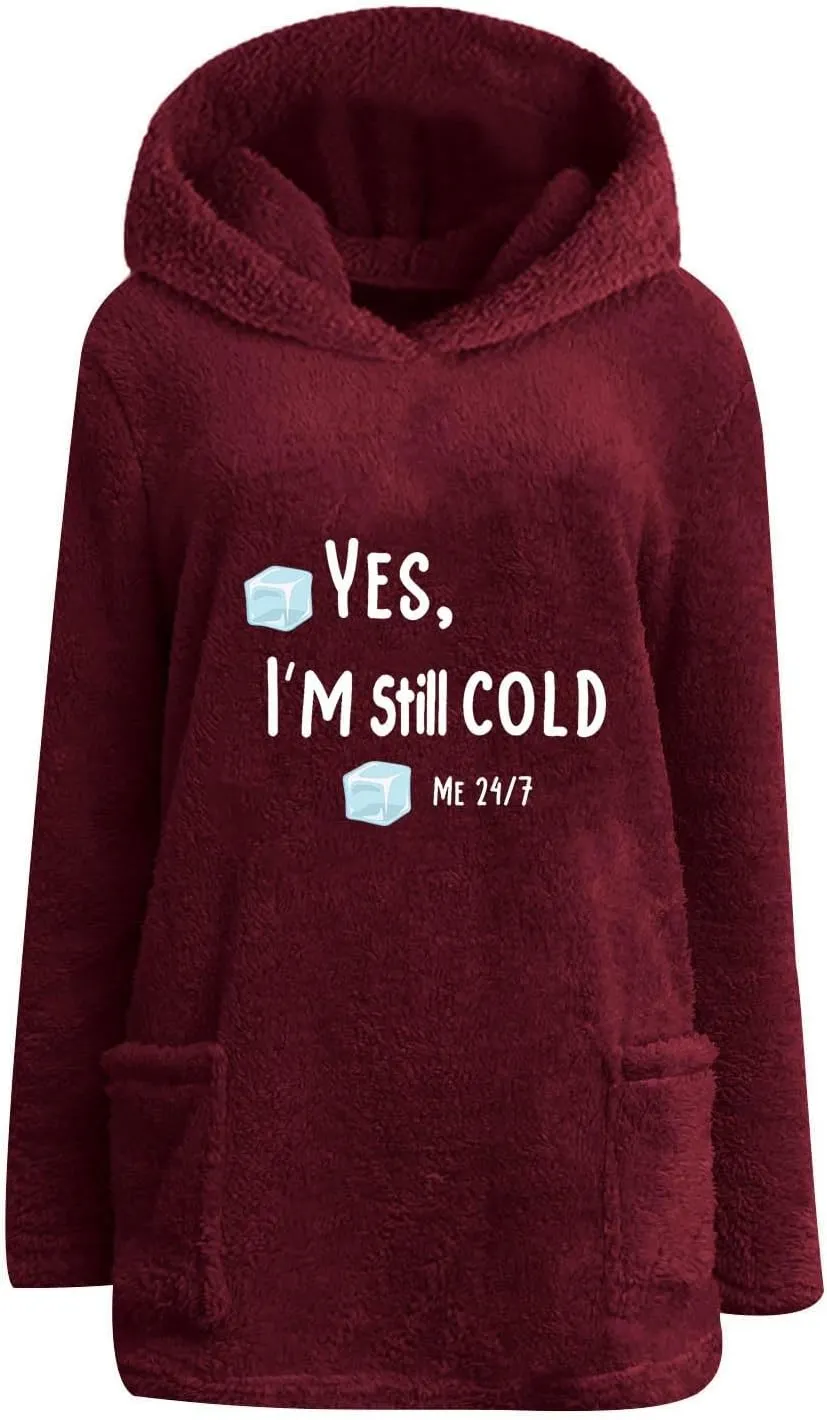 Sherpa Hoodie for Women Fleece Pullover Sweater Oversized Graphic Sweatshirt with Pockets Warm Winter Clothes