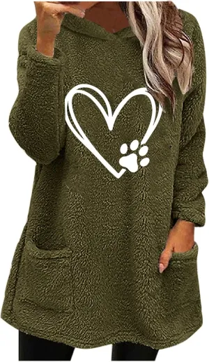 Sherpa Hoodie for Women Fleece Pullover Sweater Oversized Graphic Sweatshirt with Pockets Warm Winter Clothes