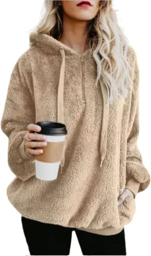 Sherpa Pullover Womens Fleece Sweatshirts Fuzzy Hoodies Fall Outfits Sport Oversized Hoodie Cozy Outerwear with Pocket