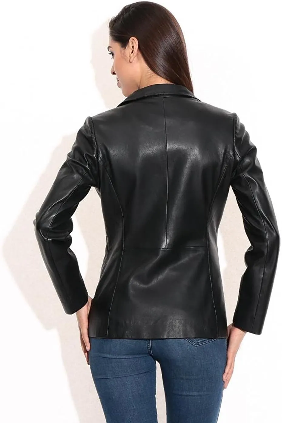 SID Genuine Lambskin Leather Black Womens Single Button Blazer with Full Sleeves Suit Style for Office Wear