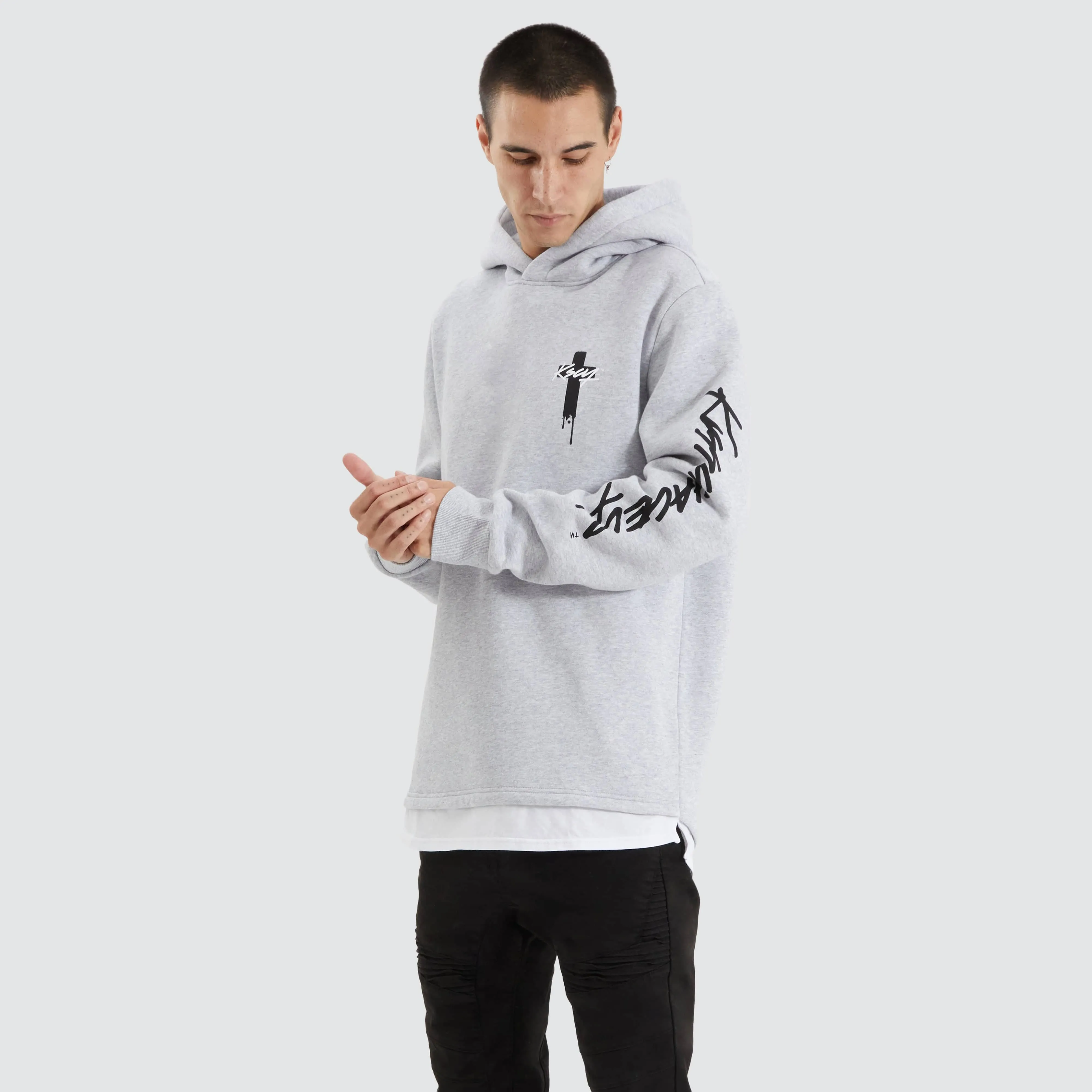 Silverthorne Heavy Layered Dual Curved Hoodie Grey Marle
