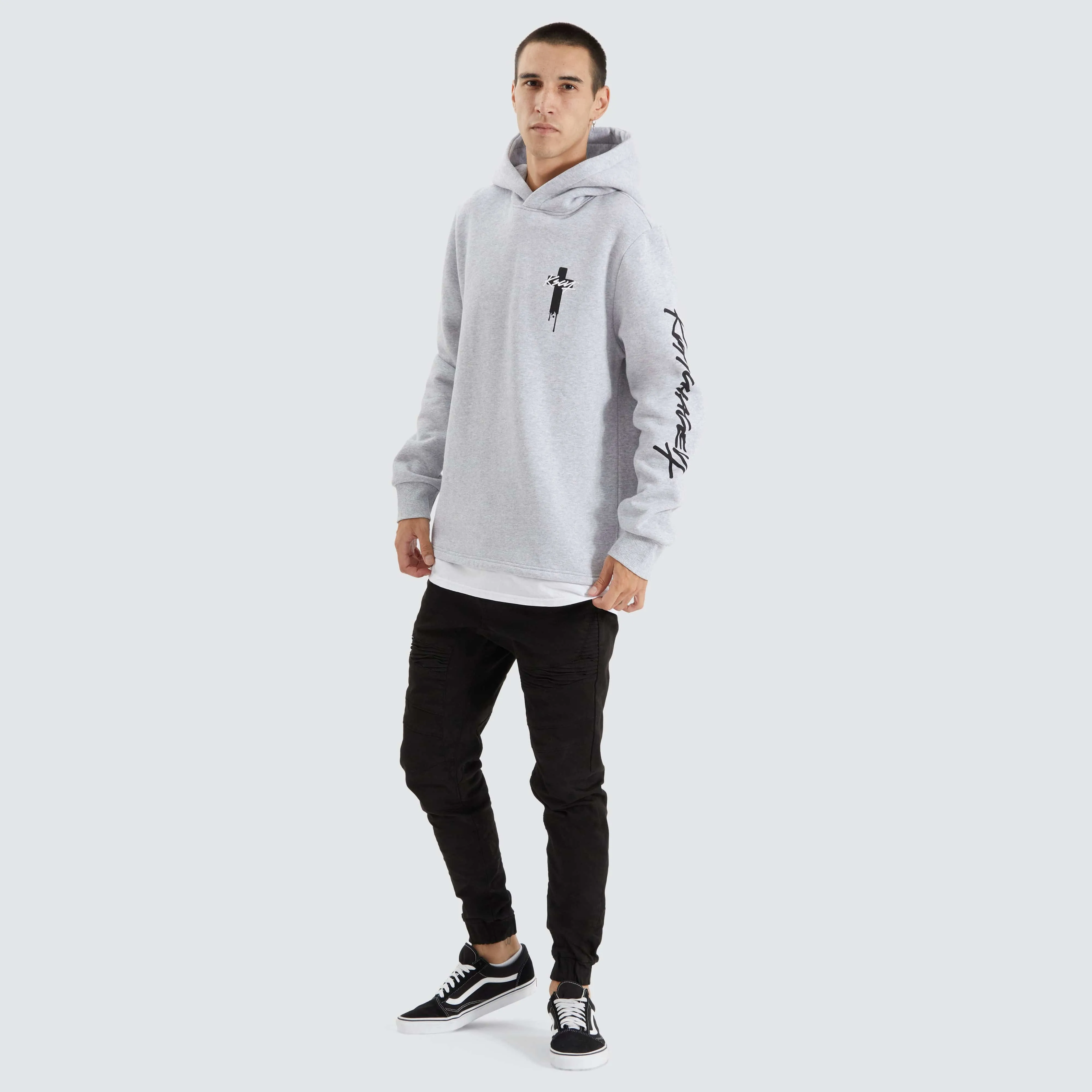 Silverthorne Heavy Layered Dual Curved Hoodie Grey Marle