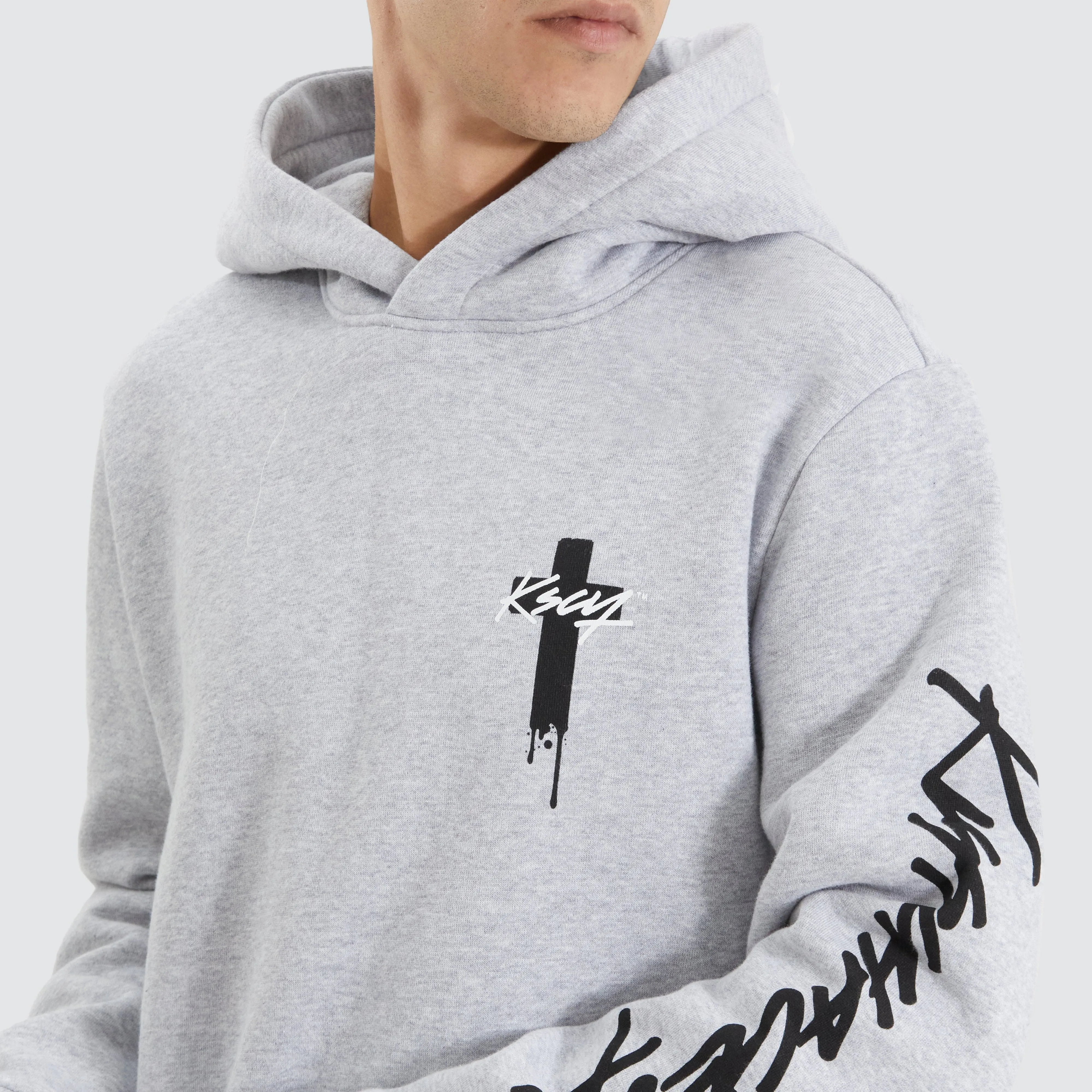 Silverthorne Heavy Layered Dual Curved Hoodie Grey Marle