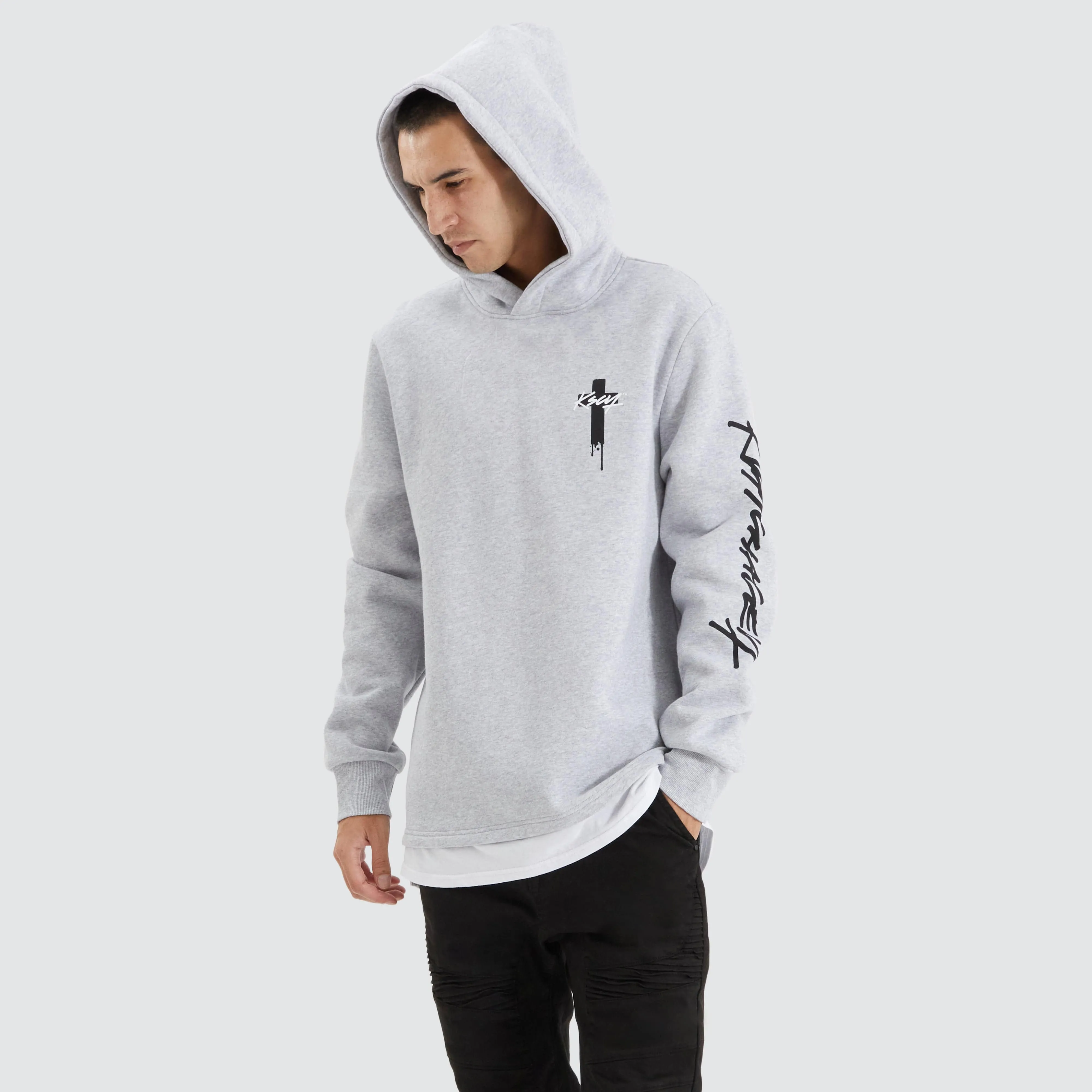 Silverthorne Heavy Layered Dual Curved Hoodie Grey Marle