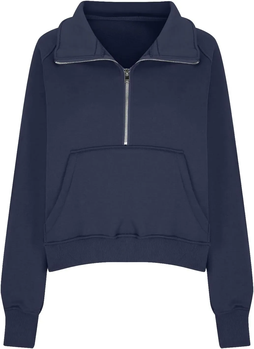 slqdgmryz Half Zip Pullover Women Cropped Fleece Oversized Sweatshirt Cute Pocket 1/2 Zipped Y2k Hoodie with Thumb Holes