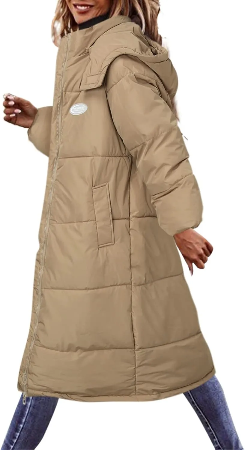 Solid Womens Puffy Jackets Long Outwear Bubble Jackets Over The Knee Cotton Padded Coat Warm Coats Winter 2023 Loose