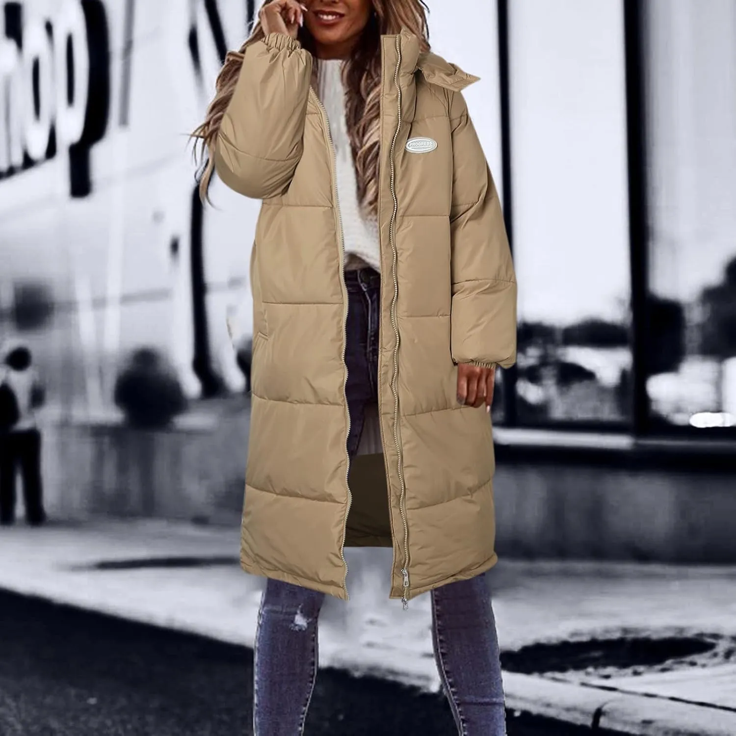 Solid Womens Puffy Jackets Long Outwear Bubble Jackets Over The Knee Cotton Padded Coat Warm Coats Winter 2023 Loose