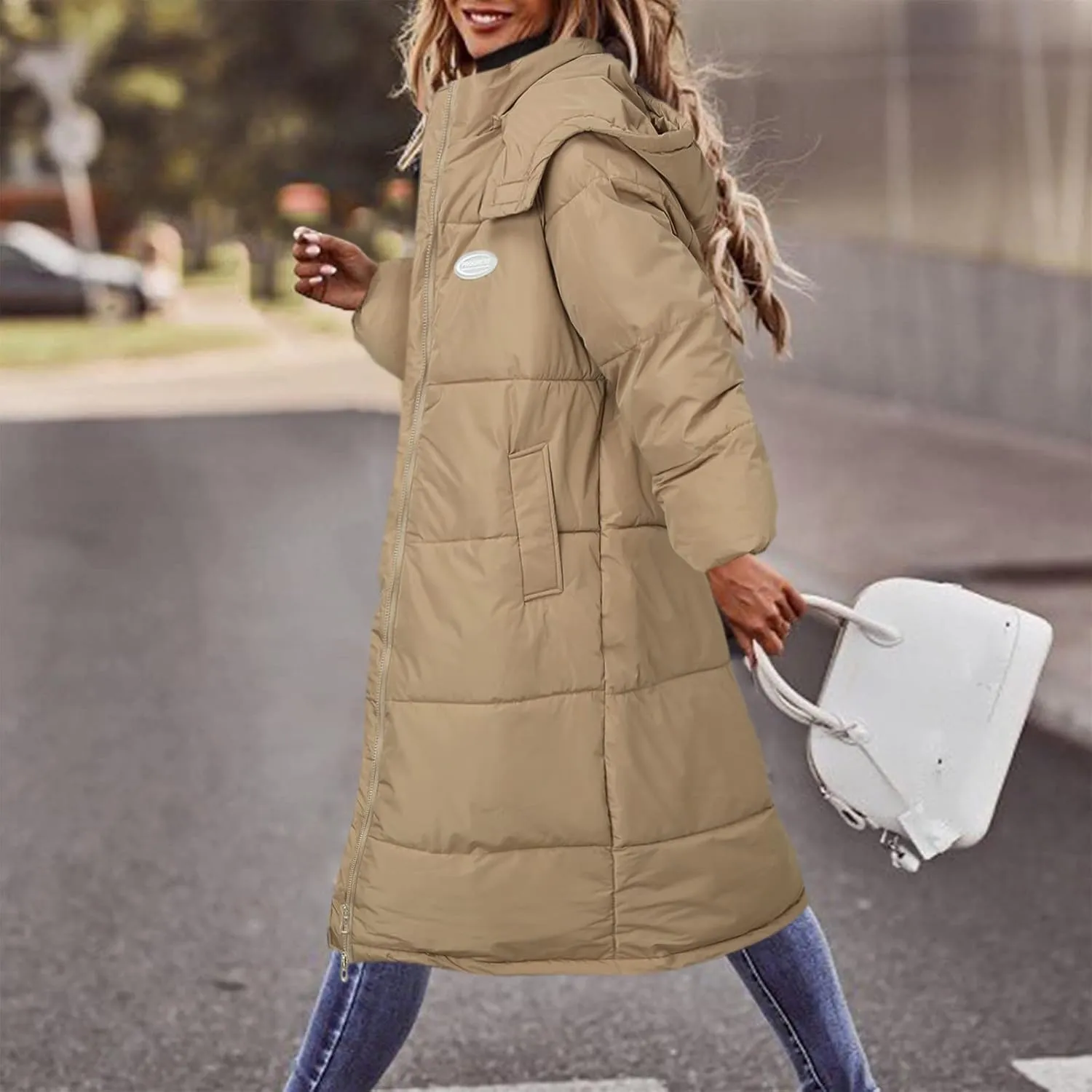 Solid Womens Puffy Jackets Long Outwear Bubble Jackets Over The Knee Cotton Padded Coat Warm Coats Winter 2023 Loose