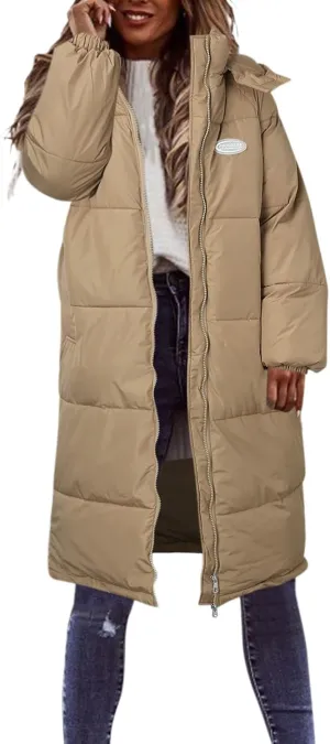 Solid Womens Puffy Jackets Long Outwear Bubble Jackets Over The Knee Cotton Padded Coat Warm Coats Winter 2023 Loose