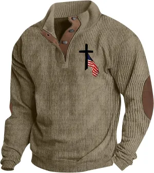 Sweatshirts For Men 1/4 Button Up Shirts Long Sleeve Pullovers Outdoor Casual Pullover Tops Elbow Fashion Patches