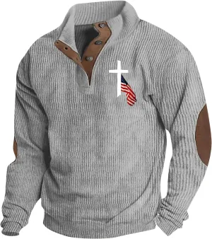 Sweatshirts For Men 1/4 Button Up Shirts Long Sleeve Pullovers Outdoor Casual Pullover Tops Elbow Fashion Patches