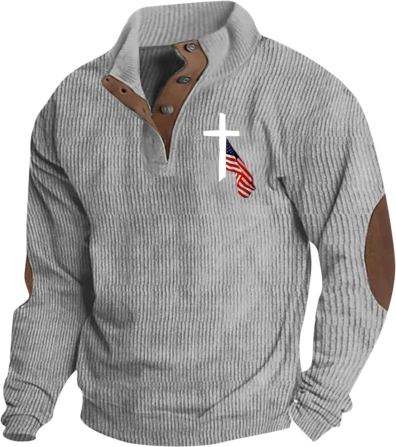 Sweatshirts For Men 1/4 Button Up Shirts Long Sleeve Pullovers Outdoor Casual Pullover Tops Elbow Fashion Patches