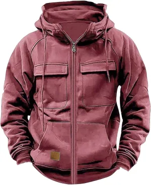 Tactical Sweatshirts Men Hoodies Full Zip Long Sleeve Workout Cargo Pullover Sport Outdoor Winter Jacket with Pocket