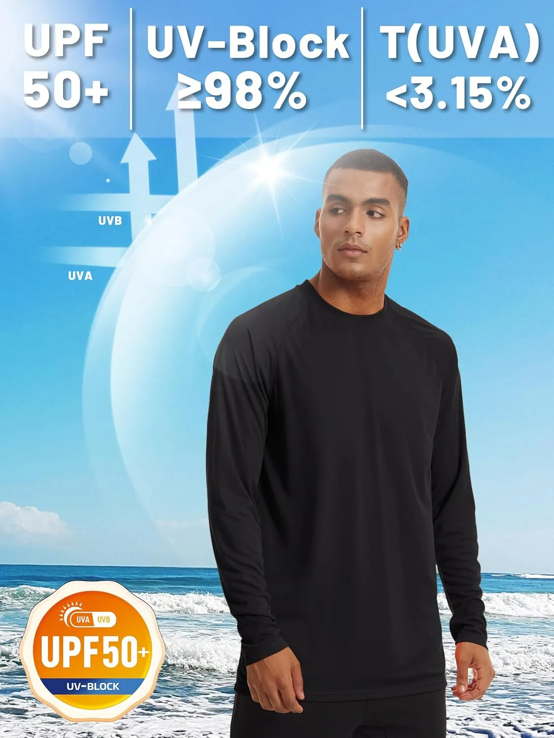 TACVASEN Men's Sun Shirt UPF 50  Long Sleeve UV Protection Lightweight Rash Guard Swim Shirt Quick Dry Fishing T-Shirt