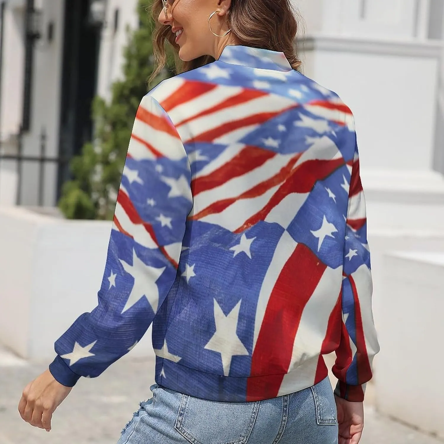 TAIZIYEAH Jacket for Women American Flag Hoodie Zip Up Tops Pullover Long Sleeve Sweatshirts Coat Soft Loose Oversized