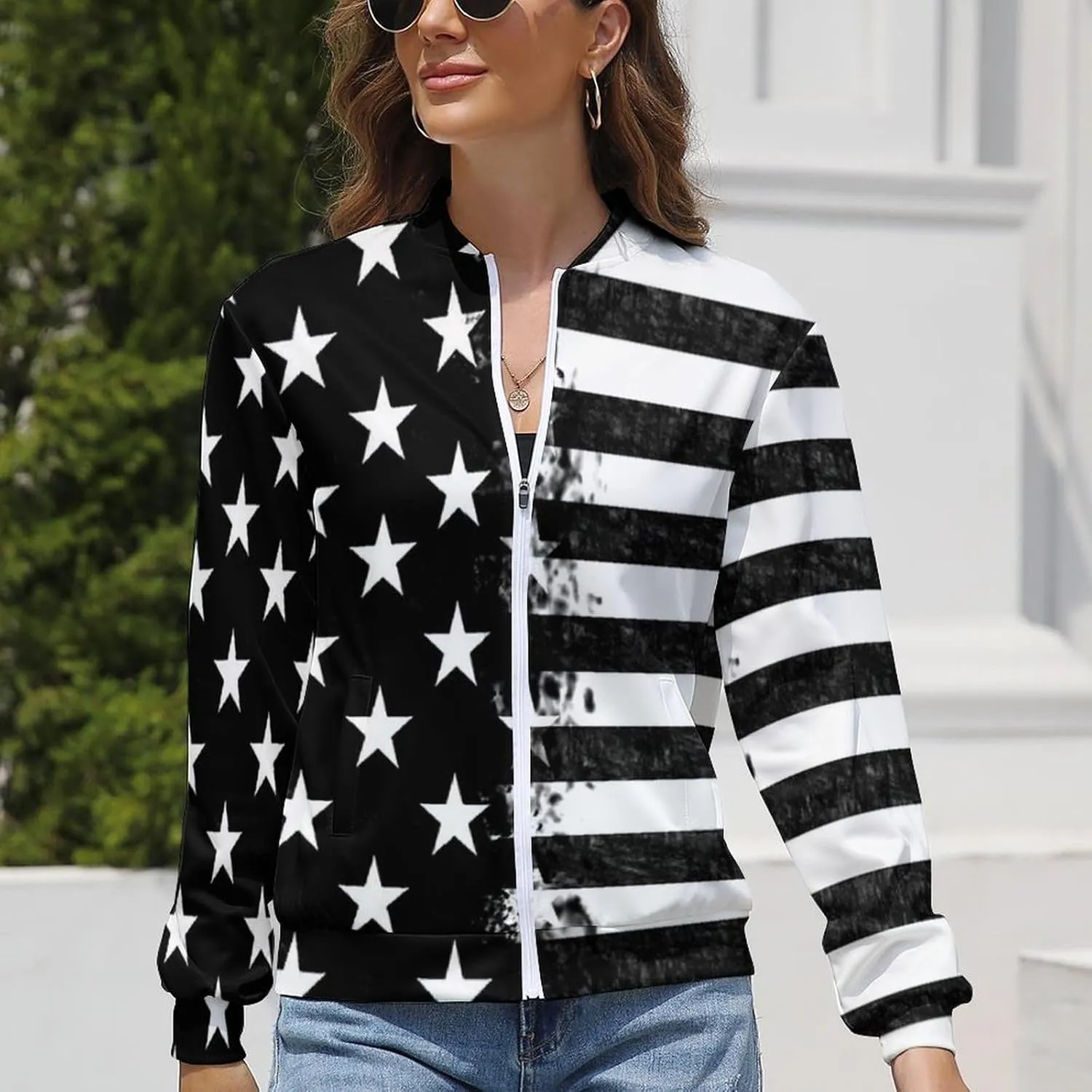 TAIZIYEAH Jacket for Women American Flag Hoodie Zip Up Tops Pullover Long Sleeve Sweatshirts Coat Soft Loose Oversized