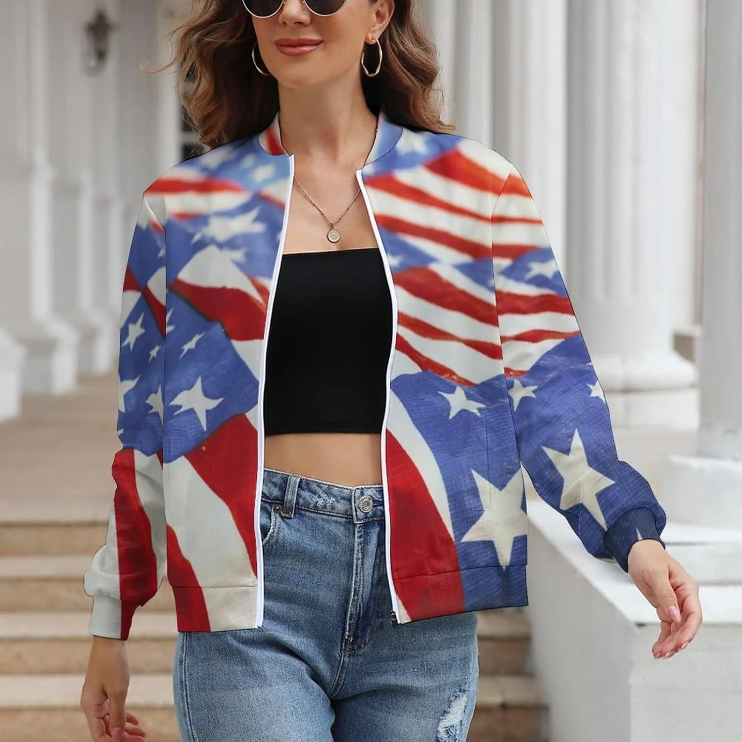 TAIZIYEAH Jacket for Women American Flag Hoodie Zip Up Tops Pullover Long Sleeve Sweatshirts Coat Soft Loose Oversized
