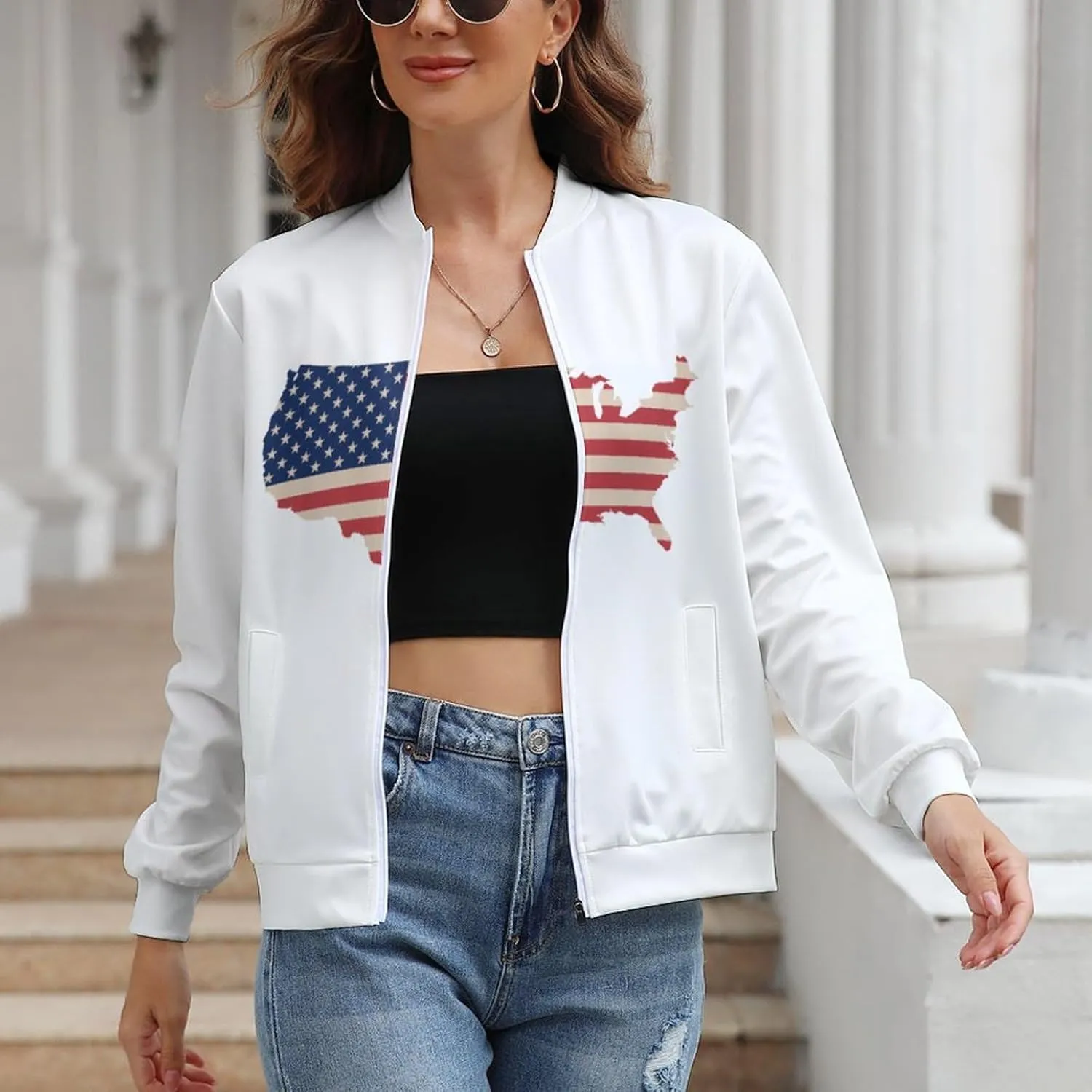 TAIZIYEAH Jacket for Women American Flag Hoodie Zip Up Tops Pullover Long Sleeve Sweatshirts Coat Soft Loose Oversized