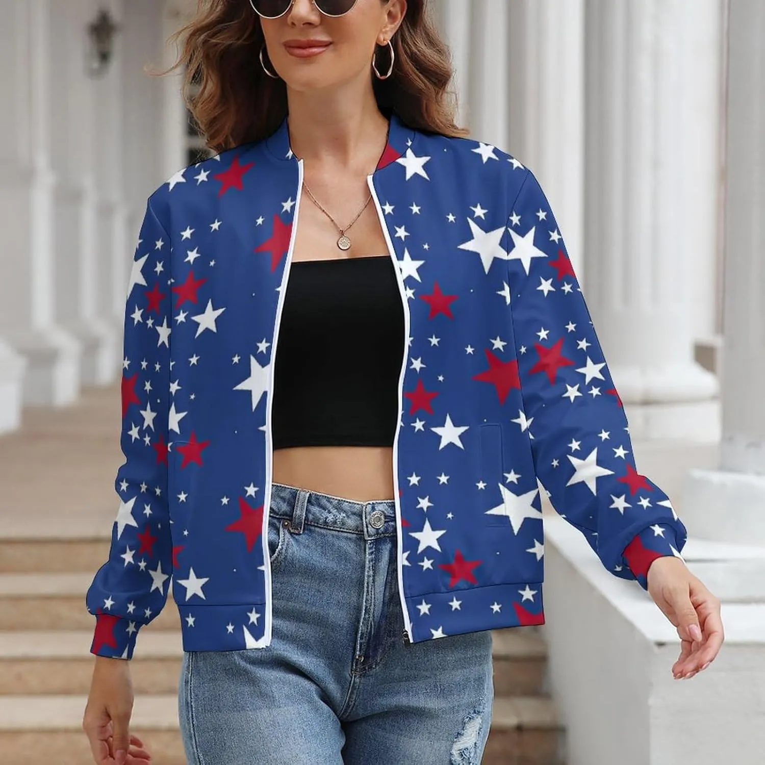 TAIZIYEAH Jacket for Women American Flag Hoodie Zip Up Tops Pullover Long Sleeve Sweatshirts Coat Soft Loose Oversized