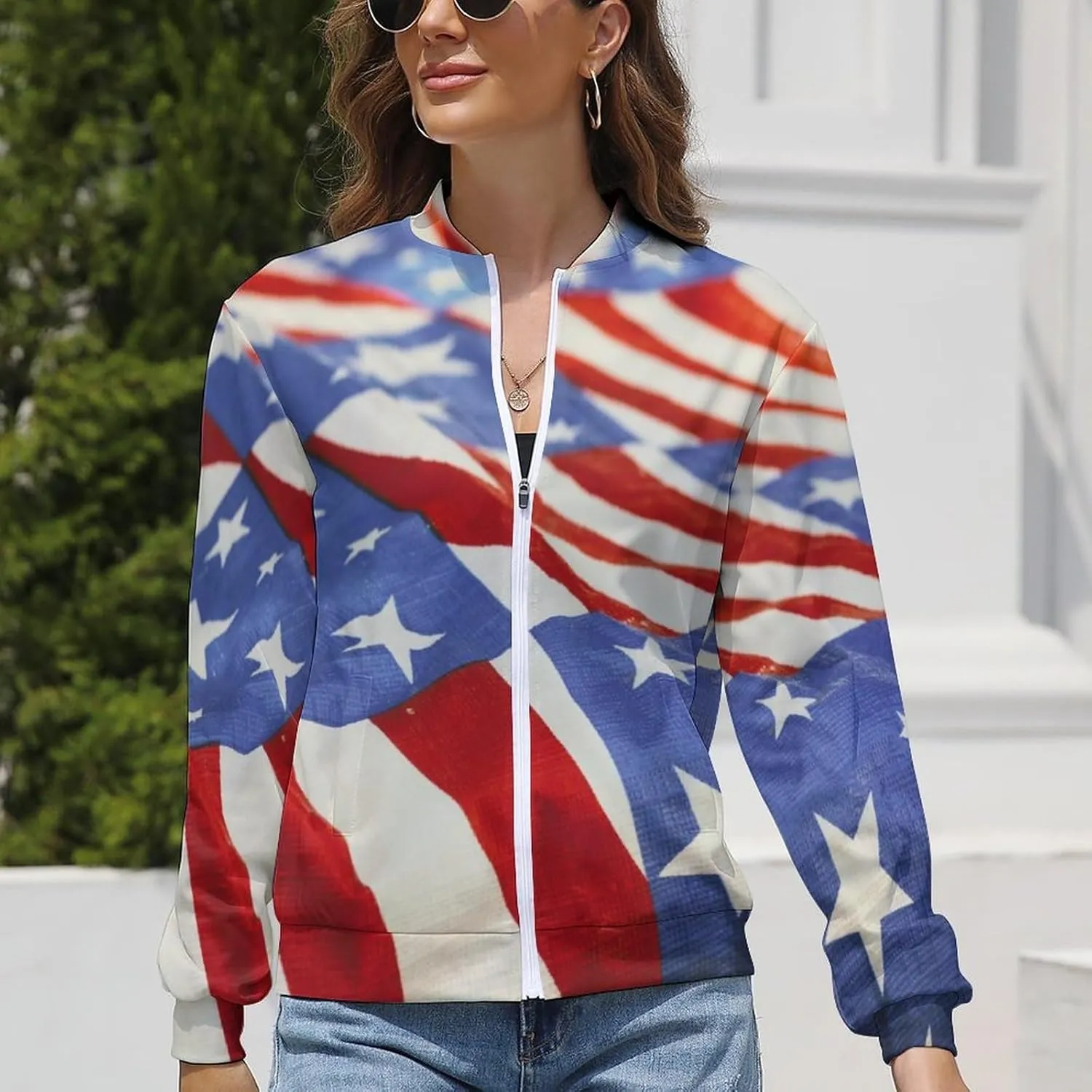 TAIZIYEAH Jacket for Women American Flag Hoodie Zip Up Tops Pullover Long Sleeve Sweatshirts Coat Soft Loose Oversized