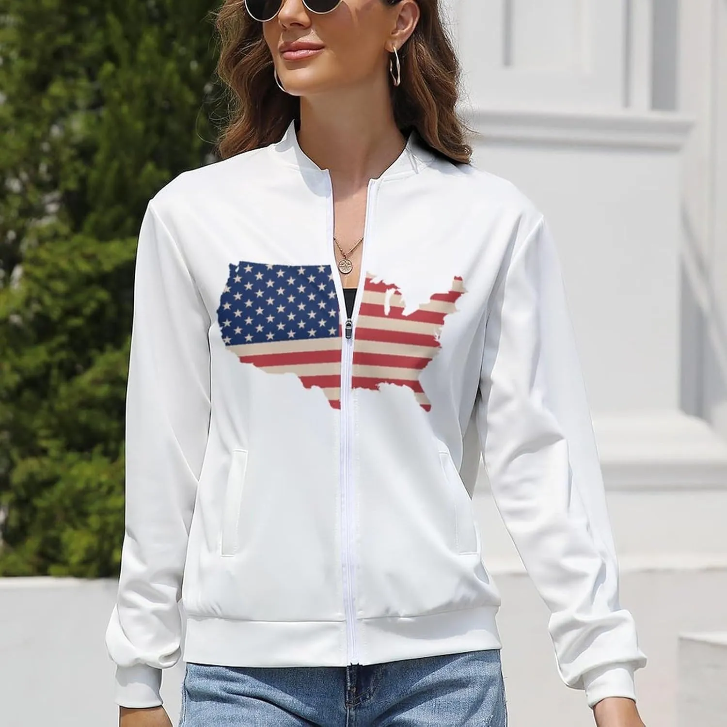 TAIZIYEAH Jacket for Women American Flag Hoodie Zip Up Tops Pullover Long Sleeve Sweatshirts Coat Soft Loose Oversized