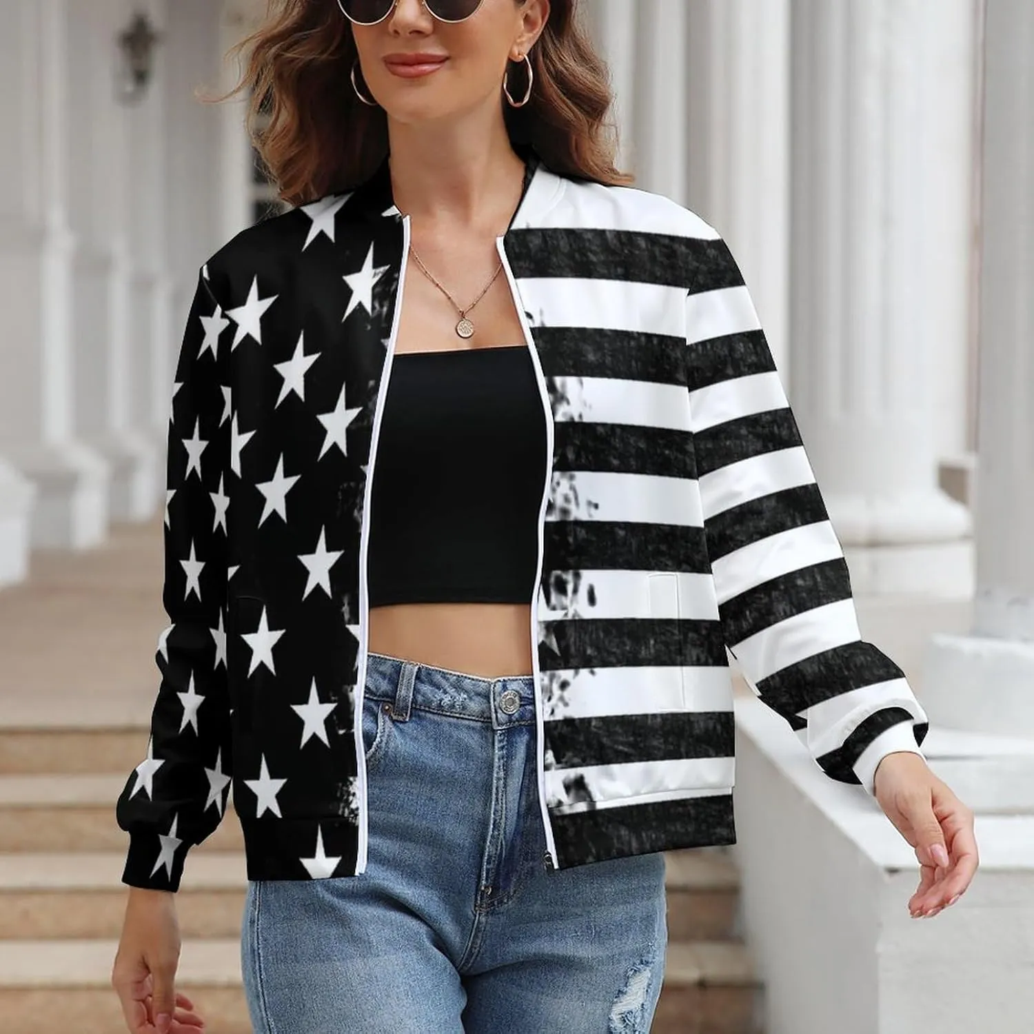 TAIZIYEAH Jacket for Women American Flag Hoodie Zip Up Tops Pullover Long Sleeve Sweatshirts Coat Soft Loose Oversized