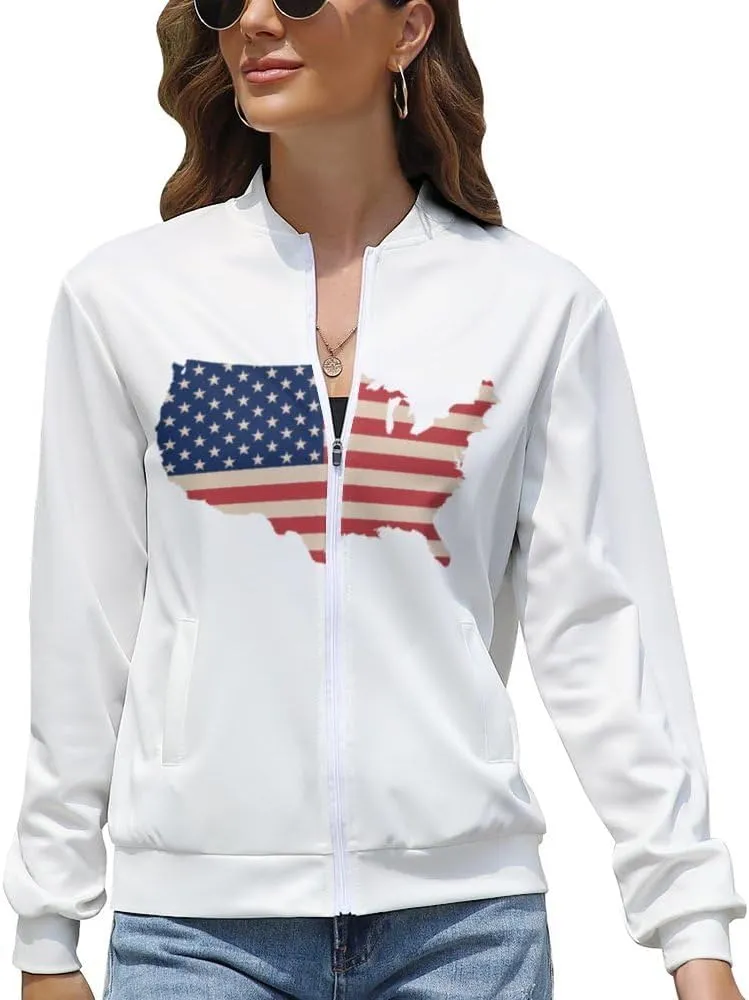 TAIZIYEAH Jacket for Women American Flag Hoodie Zip Up Tops Pullover Long Sleeve Sweatshirts Coat Soft Loose Oversized