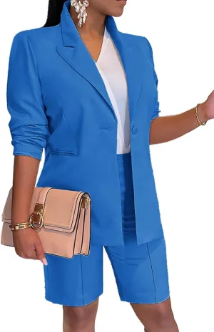 Tcremisa Women's 2025 Fashion Blazer Shorts Set Long Sleeve Office Suit Sets Casual 2 Piece Business Outfits