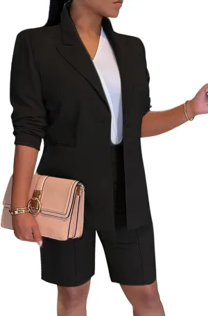 Tcremisa Women's 2025 Fashion Blazer Shorts Set Long Sleeve Office Suit Sets Casual 2 Piece Business Outfits