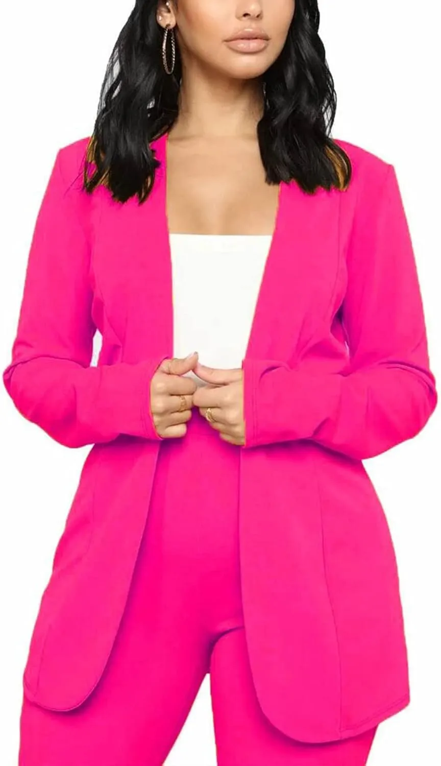 Tcremisa Women's Casual Pants Suit 2 Piece Business Outfits Solid Long Sleeve Blazer and Pencil Pant Sets