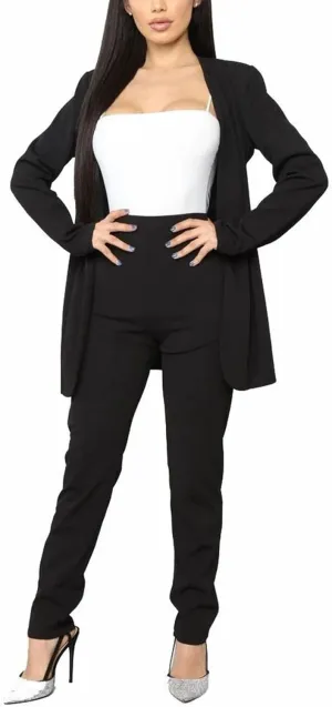 Tcremisa Women's Casual Pants Suit 2 Piece Business Outfits Solid Long Sleeve Blazer and Pencil Pant Sets