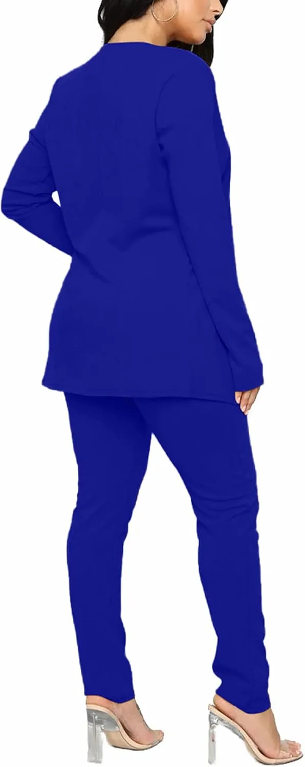Tcremisa Women's Casual Pants Suit 2 Piece Business Outfits Solid Long Sleeve Blazer and Pencil Pant Sets