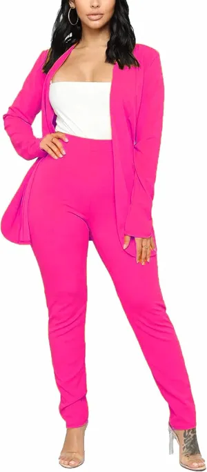 Tcremisa Women's Casual Pants Suit 2 Piece Business Outfits Solid Long Sleeve Blazer and Pencil Pant Sets