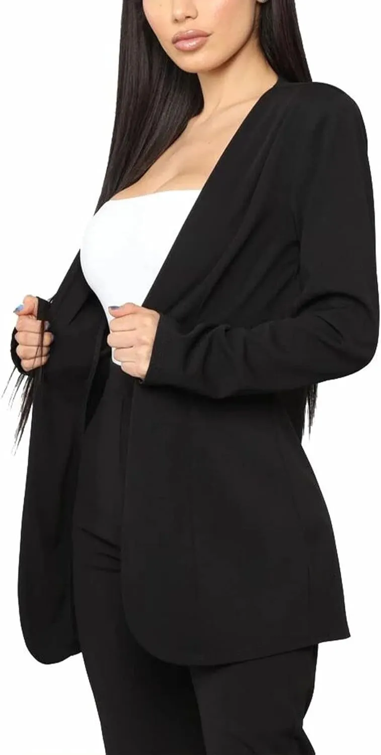 Tcremisa Women's Casual Pants Suit 2 Piece Business Outfits Solid Long Sleeve Blazer and Pencil Pant Sets