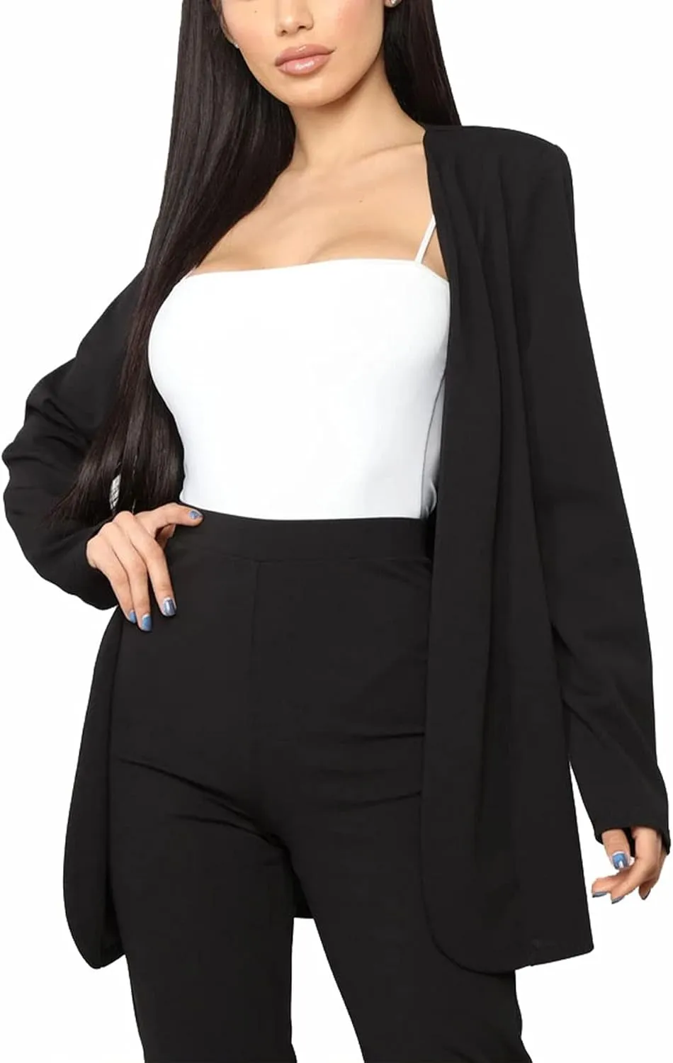 Tcremisa Women's Casual Pants Suit 2 Piece Business Outfits Solid Long Sleeve Blazer and Pencil Pant Sets