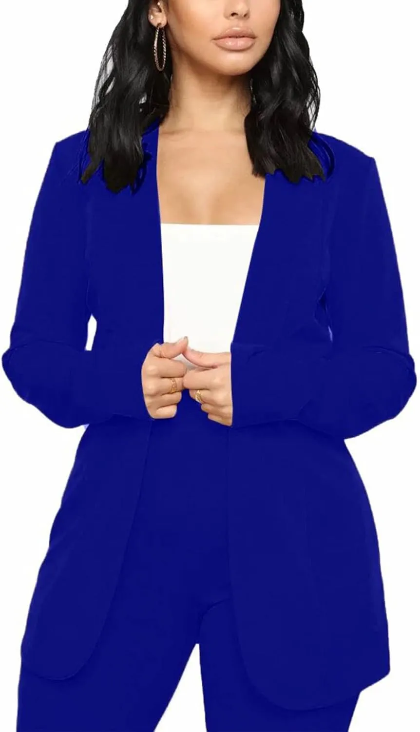 Tcremisa Women's Casual Pants Suit 2 Piece Business Outfits Solid Long Sleeve Blazer and Pencil Pant Sets