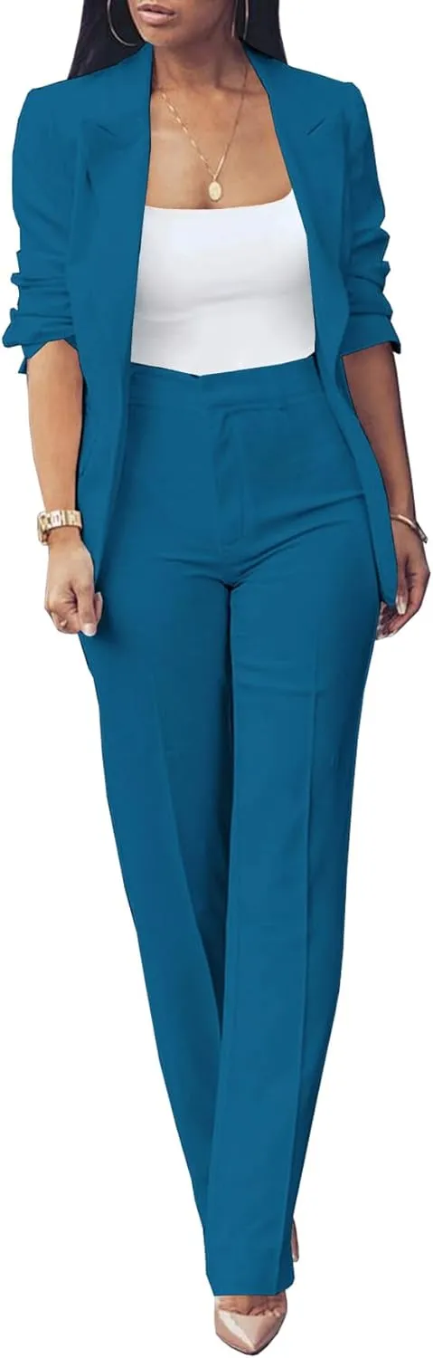 Tcremisa Women's Fashion Fall 2 Piece Pant Suit Dressy Long Sleeve Blazer and Slim Fit Pants Set Business Outfits