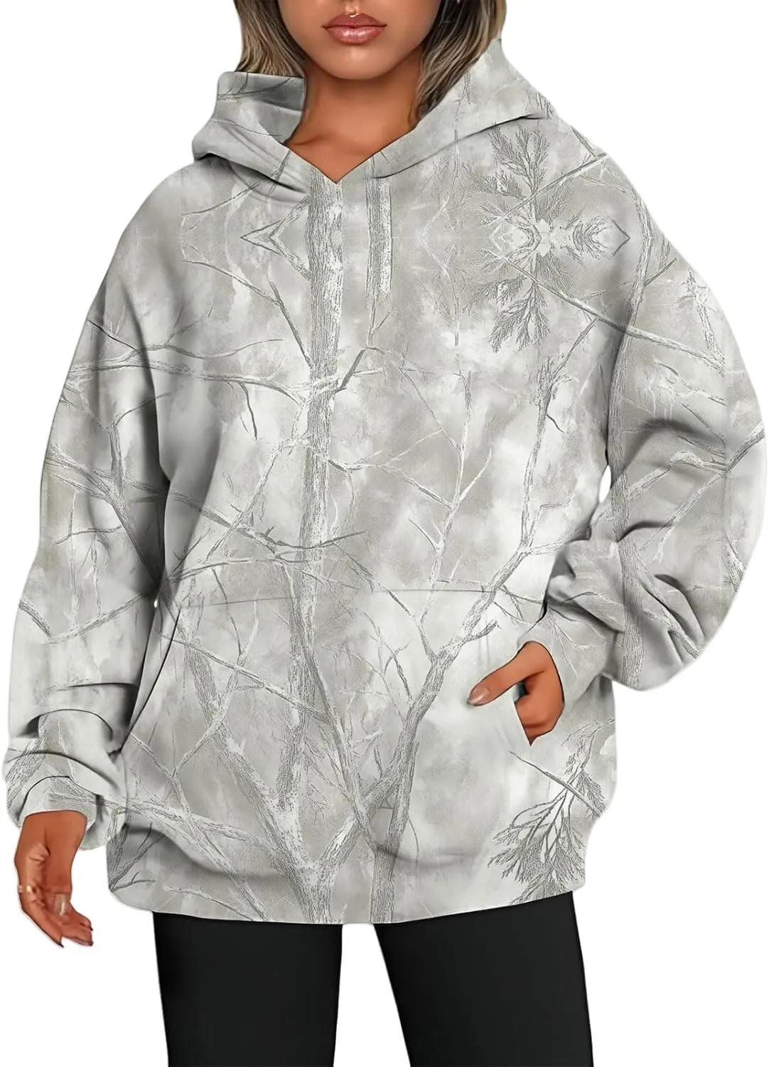 Thatrich Camo Hoodie Womens Maple Leaf Printed Sweatshirts Trendy Graphic Hoodies Lightweight Pullover Sweatshirt Spring Tops
