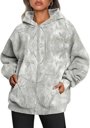 Thatrich Camo Hoodie Womens Maple Leaf Printed Sweatshirts Trendy Graphic Hoodies Lightweight Pullover Sweatshirt Spring Tops