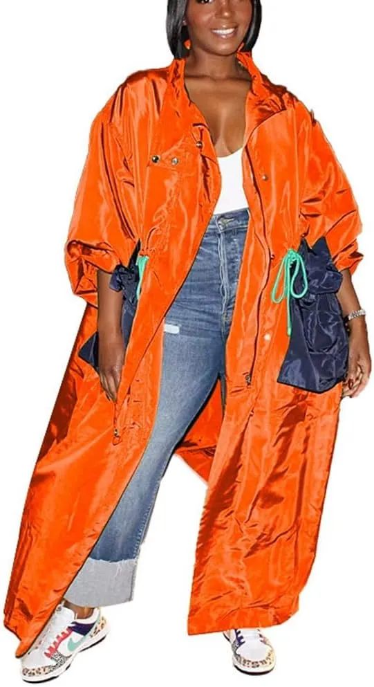 THLAI Trench Coat for Women Waterproof Trench Coat Water Resistant Windbreaker Overcoat with Pockets Long Trench Coat