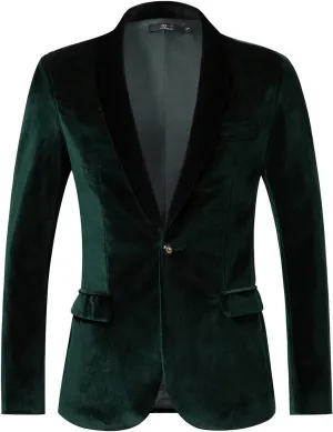 THWEI Mens Velvet Blazer Slim-Fit Solid Color One Button Blazer Sport Coat Jacket for Wedding Dinner Party