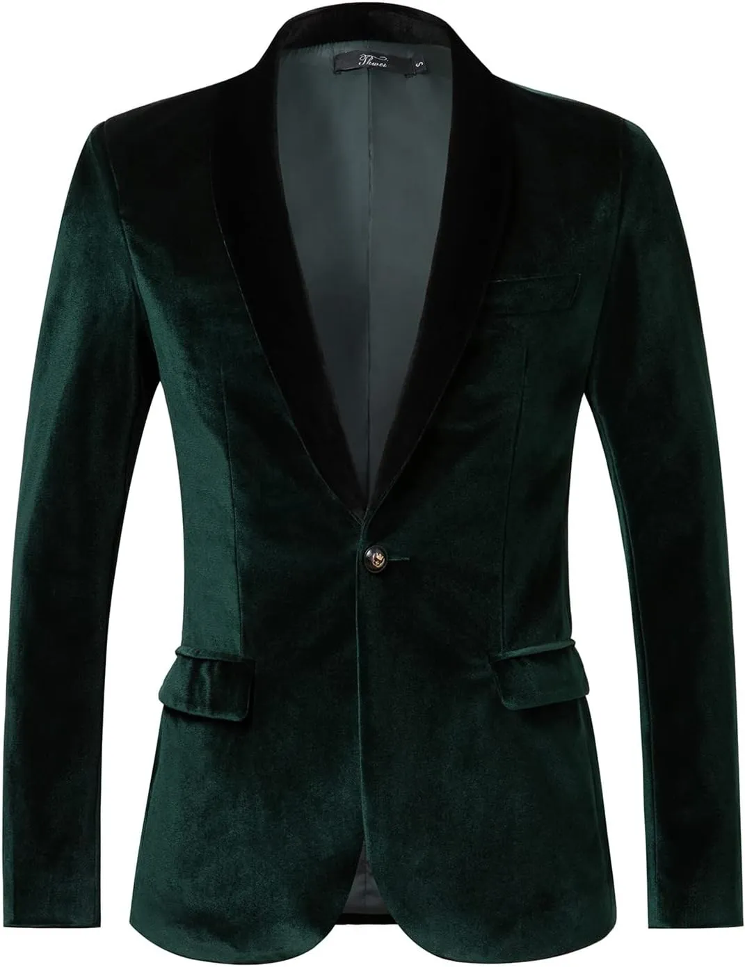 THWEI Mens Velvet Blazer Slim-Fit Solid Color One Button Blazer Sport Coat Jacket for Wedding Dinner Party