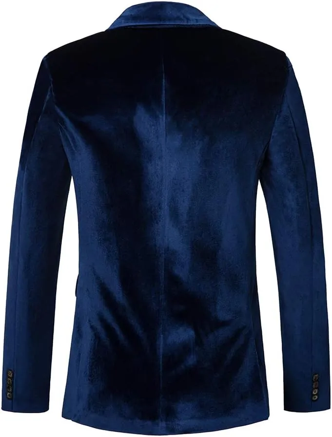 THWEI Mens Velvet Blazer Slim Fit Suit Jacket One Button Tuxedo Blazer Wedding Prom Dinner