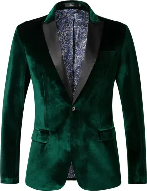 THWEI Mens Velvet Blazer Slim Fit Suit Jacket One Button Tuxedo Blazer Wedding Prom Dinner
