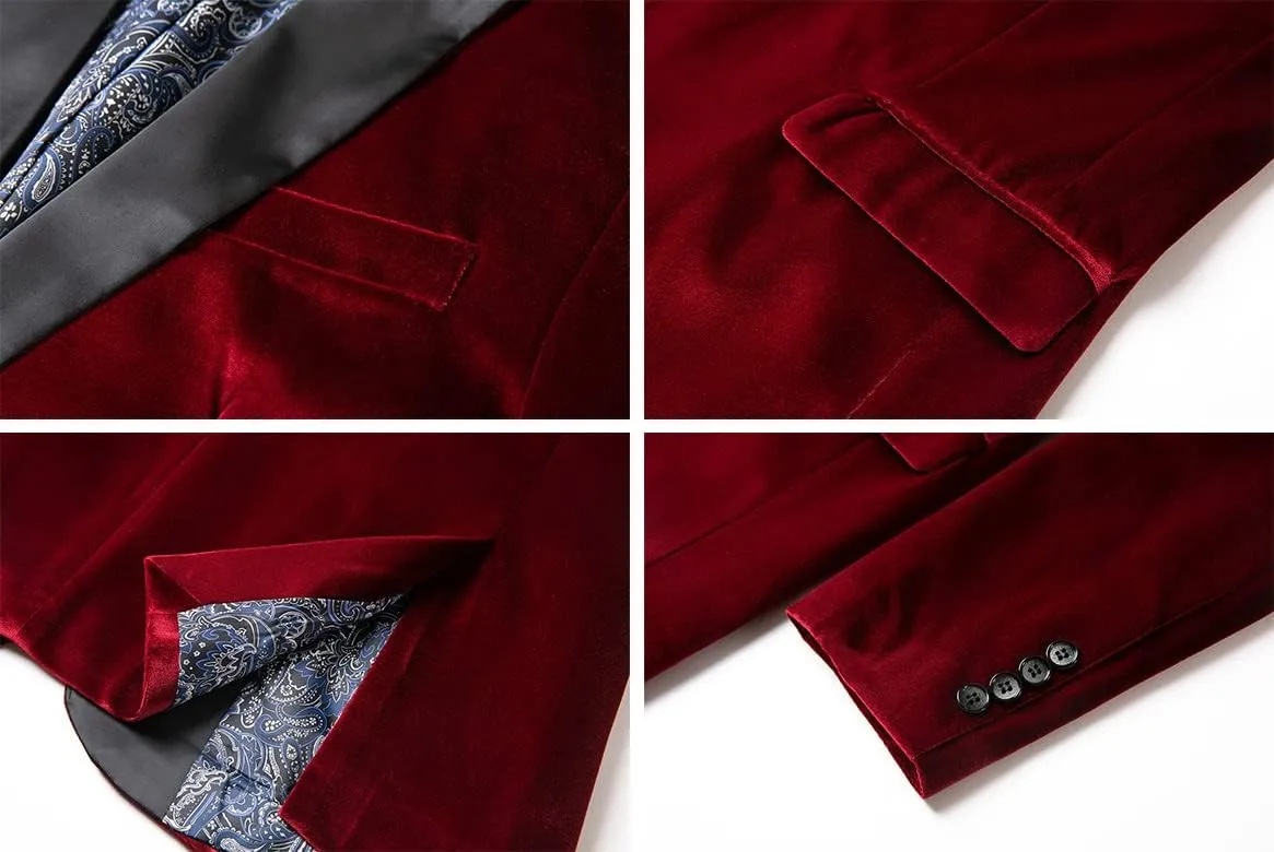 THWEI Mens Velvet Blazer Slim Fit Suit Jacket One Button Tuxedo Blazer Wedding Prom Dinner