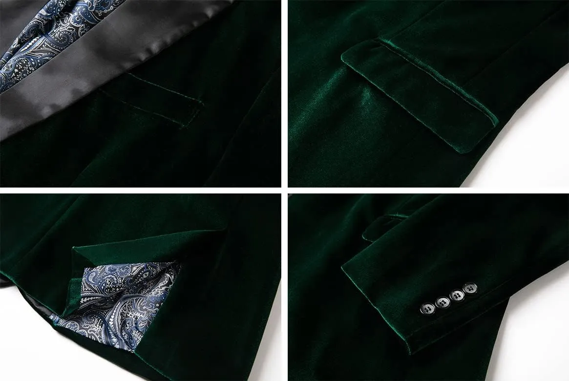 THWEI Mens Velvet Blazer Slim Fit Suit Jacket One Button Tuxedo Blazer Wedding Prom Dinner
