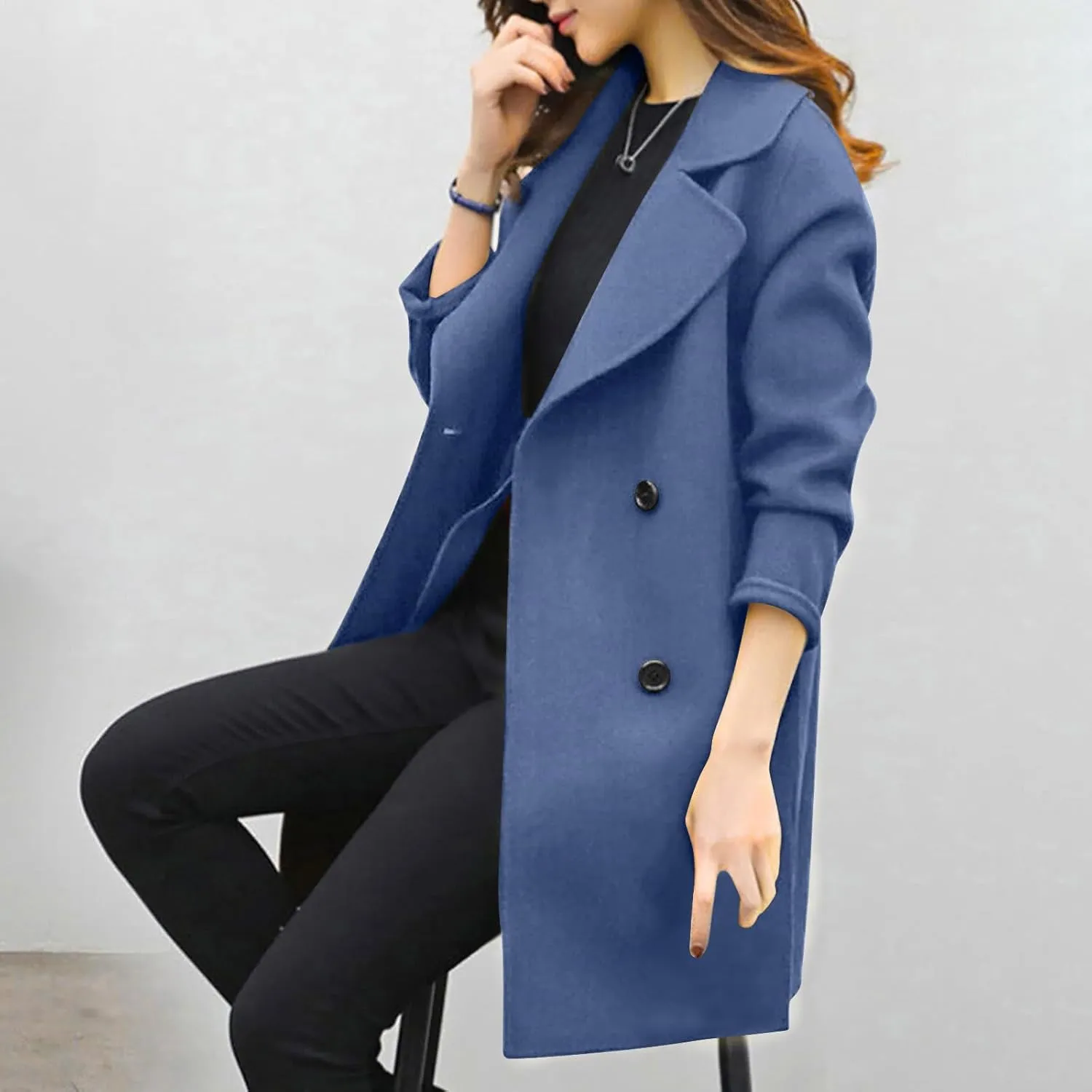 TIMIFIS Wool Coats for Women Winter Plus Size Trench Coat Casual Lapel Button Long Jacket Solid Color Soft Warm Outerwear